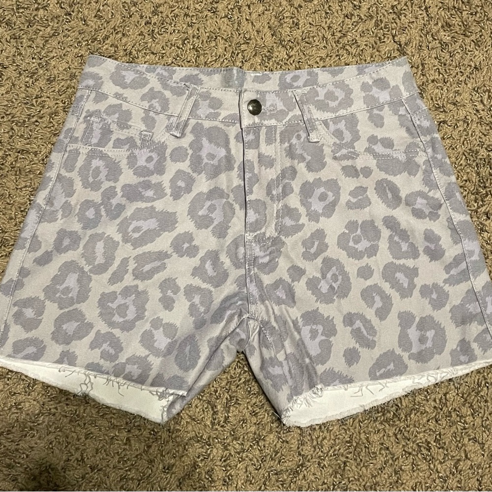 Crazy Train Gray Jean Shorts Leopard Print